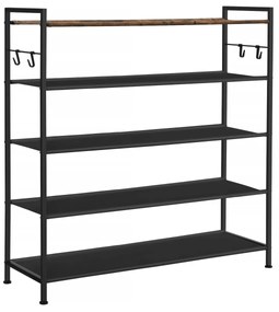 SONGMICS Sapateira de 5 andares, prateleira de metal para sapatos, prateleiras de tecido Oxford, para 20 a 25 pares de sapatos, 29 x 89 x 92,5 cm, 4 ganchos, sapateira aberta para corredor e quarto, marrom rústico e preto LMR035B01