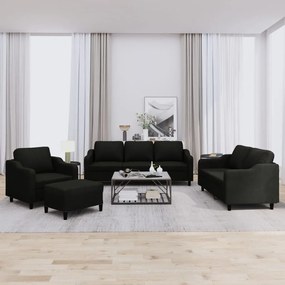 4 pcs conjunto de sofás com almofadões tecido preto