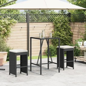 Bancos de bar com almofadões para jardim 2 pcs vime PE preto