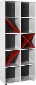 Estante "Stella Rosso" - Branco e Vermelho - 75x188x30cm - Design Mode