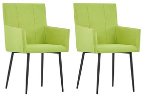 Cadeiras de jantar com apoio de braços 2 pcs tecido verde