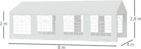 Tenda de jardim para exterior, tenda de eventos 4x8 m, tenda de jardim em polietileno com 8 janelas e estrutura robusta em aço galvanizado branco