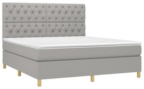 Cama box spring c/ colchão e LED 160x200 cm tecido cinza-claro