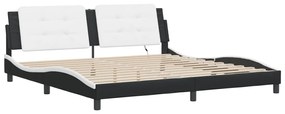 Estrutura cama c/ luz LED 200x200 cm couro artif. preto/branco