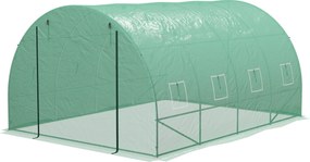 Estufa de jardim 4 x 4 x 2 m tipo túnel, 12 m², aço reforçado + PE de alta densidade 140 g/m², 8 janelas, porta enrolável, verde