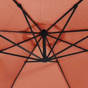 Guarda-sol de jardim cantilever c/ luzes LED 350 cm terracotta