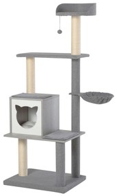 PawHut Arranhador para Gatos Grande 61x49x160,5cm Torre de Escalada de Múltiplos Níveis com Caverna Espaçosa Rede Postes Cinza