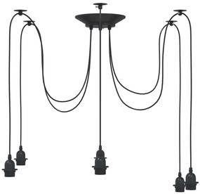 Candeeiro suspenso com 6 porta-lâmpadas E27 metal preto