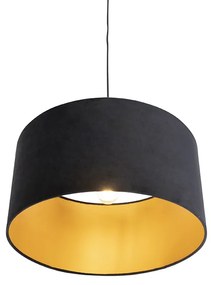 Candeeiro de suspensão com cúpula de veludo preto com 50 cm dourado - Combi Clássico / Antigo