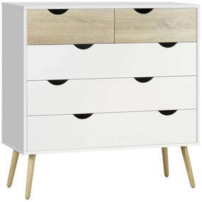 Cómoda com 5 Gavetas Cómoda de Quarto com Pés de Madeira Estilo Nórdico 99x39x101 cm Branco e Carvalho