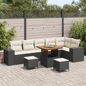 Conjunto de Sofá de Jardim de 9 Peças com Almofadas Preto Rattan Acáci