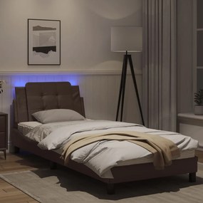 Estrutura cama c/ luzes LED 90x200 cm couro artificial castanho