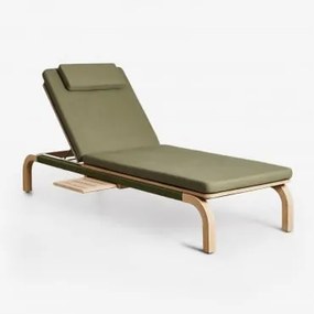 Pack De 2 Espreguiçadeiras Reclináveis Em Madeira De Acácia Com Almofada Dubai Verde Exército Claro & Castanho Acácia Rústico - Sklum