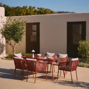 Conjunto De Mesa Retangular Arhiza Classic, 160x90 Cm, E 6 Cadeiras De Jardim De Alumínio. Telha Vermelha - Sklum
