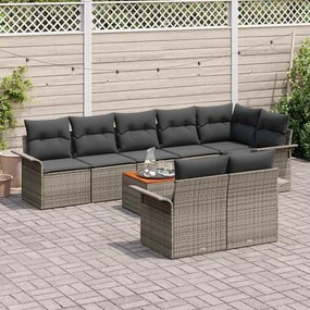 Conjunto de Sofá de Jardim de 9 Peças com Almofadas Cinza em Poliratta