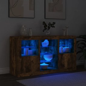 Aparador com luzes LED 123x37x67 cm carvalho fumado