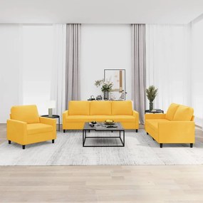 vidaXL 3 pcs conjunto de sofás com almofadões veludo amarelo