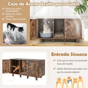 Móveis Caixa areia gatos com tábua de raspar escondida para a casa de banho e pernas de madeira amovíveis 120 x 52 x 65 cm - Castanho