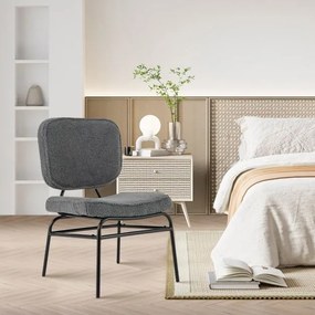 Cadeira estofada leitura Sherpa Almofada de esponja  ajustáveis e estrutura metálica para sala de estar Quarto Cinzenta