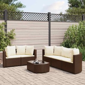 vidaXL 6 pcs conjunto de sofás jardim c/ almofadões vime PE castanho
