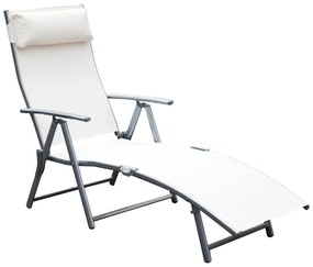 Outsunny Espreguiçadeira para Piscina Dobrável Jardim Encosto Ajustável 7 Posições Apoio Cabeça Confortável 137x63,5x100,5 cm Creme | Aosom Portugal