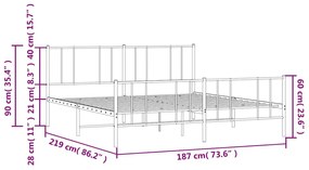 Estrutura de cama com cabeceira e pés 183x213 cm metal branco