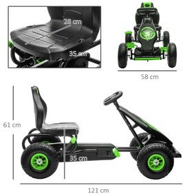 Kart a Pedais para Crianças 5-12 Anos com Assento Ajustável Pneus Insufláveis Amortecimento e Travão de Mão 121x58x61 cm Verde