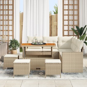 Conjunto de Sofá de Jardim vidaXL 9 Peças com Almofadas Bege Rattan de