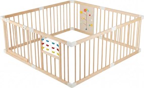 Parque infantil Bebe Madeira 160 x 160 x 61,5 cm com brinquedos Montessori, porta bidirecional, fecho de segurança e forma ajustável, natural