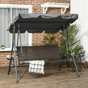 Baloiço de jardim de 3 lugares com teto de inclinação ajustável, porta-copos e tabuleiros, assento e encosto ergonómicos