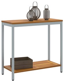 Mesa de Exterior Natural e Cinza 35x80x75 cm em Madeira Sólida e Aço