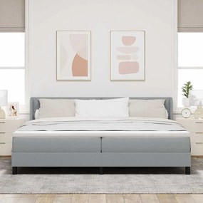 Cama Box Spring com colchão, cinza claro, 200x200 cm, tecido.