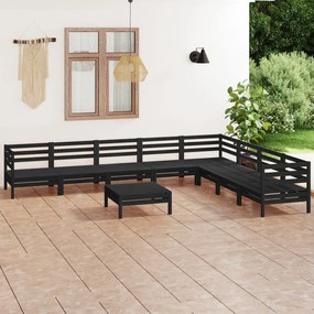 vidaXL 9 pcs conjunto lounge de jardim pinho maciço preto