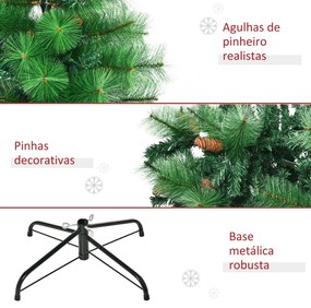 HOMCOM Árvore de Natal Artificial 180cm com 782 Ramos 56 Pinhas Folhas