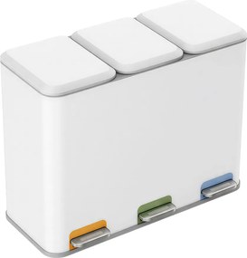 Caixote do lixo com 3 baldes internos de 15 L, 60,5 x 38,8 x 42,7 cm caixote do lixo com pedal em aço, cozinha Branco