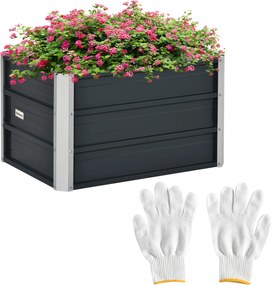 Floreira quadrada, elevado em aço galvanizado, fundo aberto, design extra profundo, 66 x 47 x 40 cm, cinzento escuro