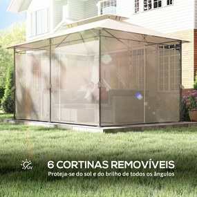Pérgola de Jardim 397x297x265 cm Pérgola de Exterior com Teto Duplo Paredes Laterais Resistente a Água Bege