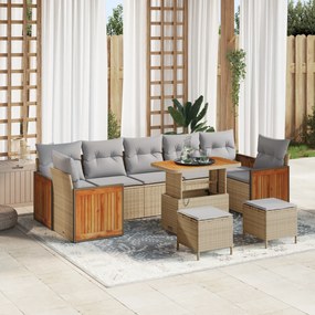 Conjunto de Sofá de Jardim VidaXL de 10 Peças com Almofadas Bege de Vime PE Acácia