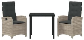 Conjunto de Jantar de Jardim com 3 Peças e Almofadas em Rattan Poliést