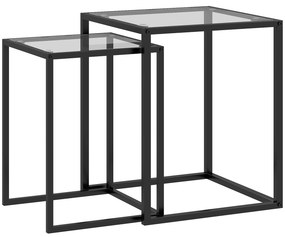 HOMCOM Conjunto 2 Mesas Centro Quadradas Empilháveis Vidro Temperado Aço Modernas Compactas 33x33x46 cm 42x42x51 cm Preto | Aosom Portugal