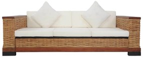 2 pcs conjunto de sofás com almofadões vime natural castanho