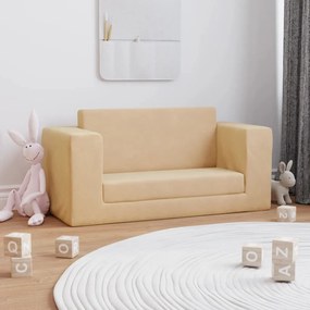 341854 vidaXL Sofá-cama infantil de 2 lugares pelúcia cor creme