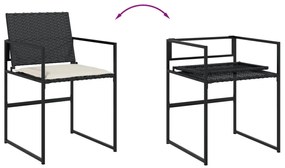 15 pcs conjunto de jantar p/jardim com almofadões vime PE preto
