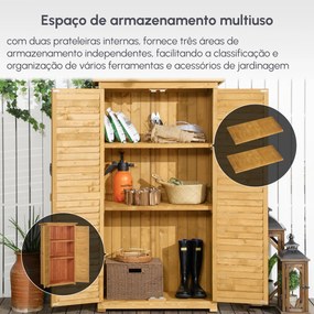 Armário de Madeira 0,31 m² 87x46,5x160 cm Armário Exterior de Madeira com 2 Portas e 2 Prateleiras Interior Madeira