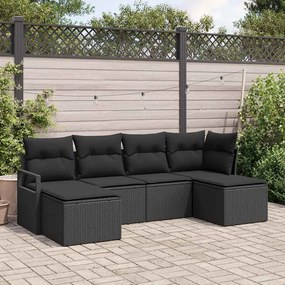 Conjunto de Sofá de Jardim vidaXL 6 Peças com Almofadas Preto Rattan Poliéster