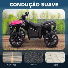 Moto 4 elétrica para Crianças 6 V Quadriciclo para Crianças com Velocidade até 3 km/h Faróis e Música 70x42x45 cm Rosa