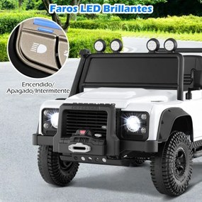 Jipe Land Rover Defender elétrico infantil 12V com comando à distância, suspensão completa, faróis e música para idades entre 3 e 8 anos, Branco