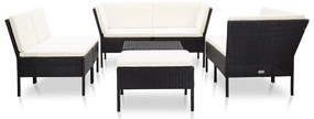8 pcs conjunto lounge de jardim c/ almofadões vime PE preto