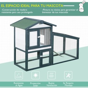 PawHut Gaiola de madeira para coelhos ao ar livre 2 níveis com bandeja removível e várias entradas telhado asfáltico Galinhas cobaias 140x65x100 cm Verde