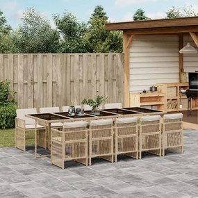 vidaXL 11 pcs conjunto de jantar p/ jardim com almofadões vime PE bege